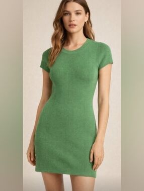 Freshman 1996 Green Ribbed Knit Short-Sleeve Bodycon Dress